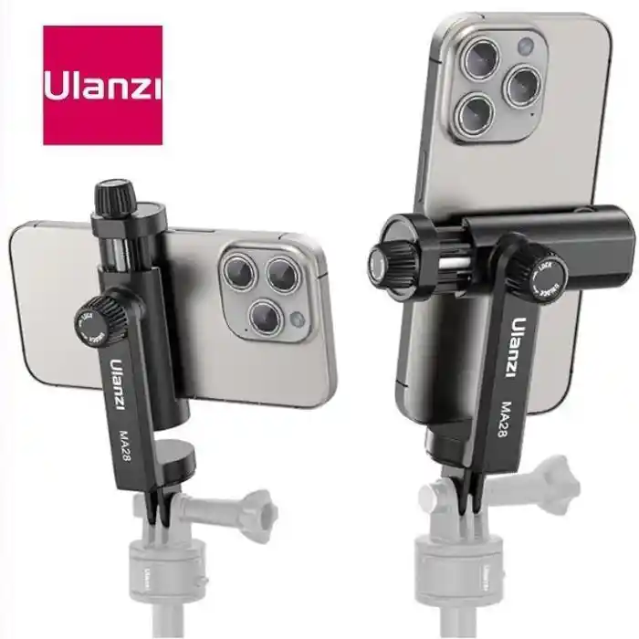 Ulanzi MA28 Phone Stand Clamp Gopro Tripod Mount 360 Rotation Phone Clip with Cold Shoe for Microphone Led Video Vlog Live